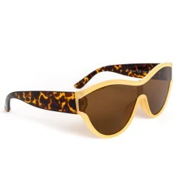Unbranded Retro Futuristic Visor Sunglasses In Gloss Cream And Tortoiseshell