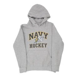 Vintage Navy Hockey Unbranded Hoodie - Small Grey Cotton